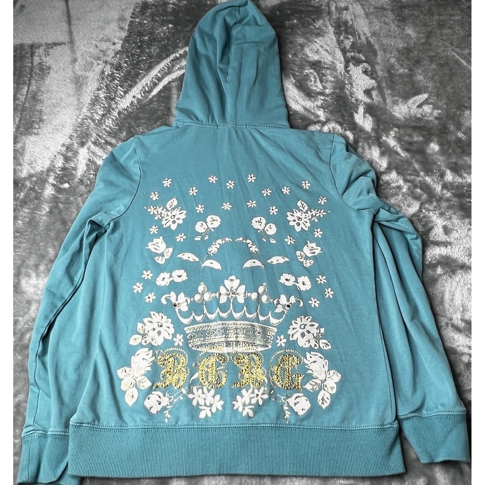 Vintage Y2K BCBG Hoodie Women Size Small Full Zip Loungewear Rhinestone Y2K